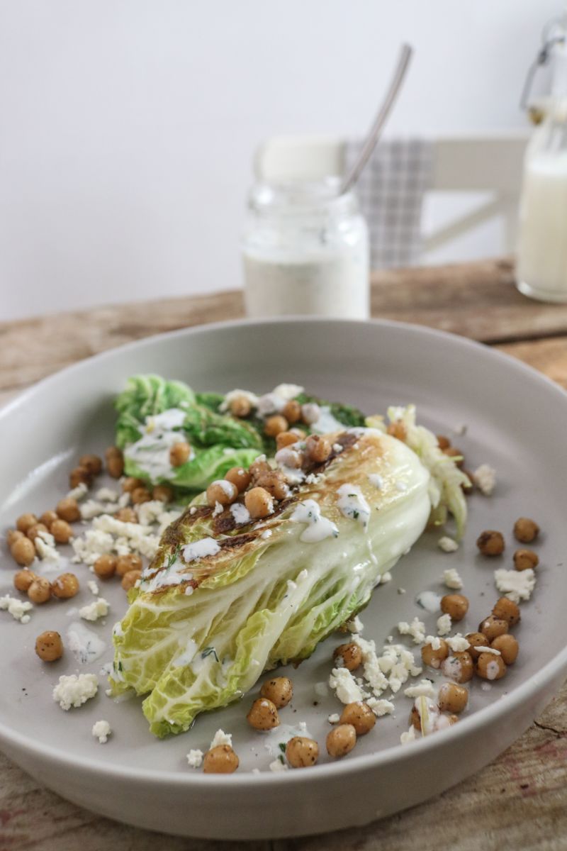 Savoy Cabbage Wedges with Buttermilk Dressing and Feta Cheese