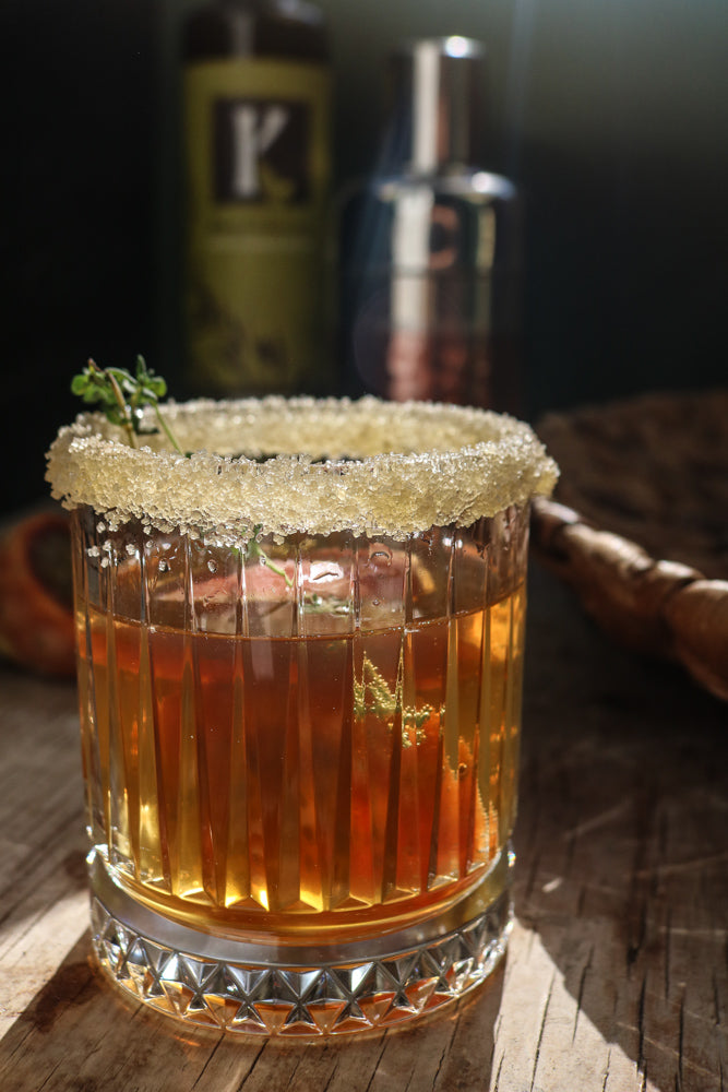 Prickly Pear Dark and Stormy With Olive Oil Sugar Rim