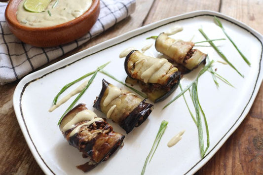 Eggplant Rolls With Tahini Olive Oil Dressing