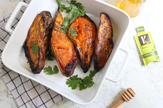 Charred Sweet Potatoes With Honey And Evoo