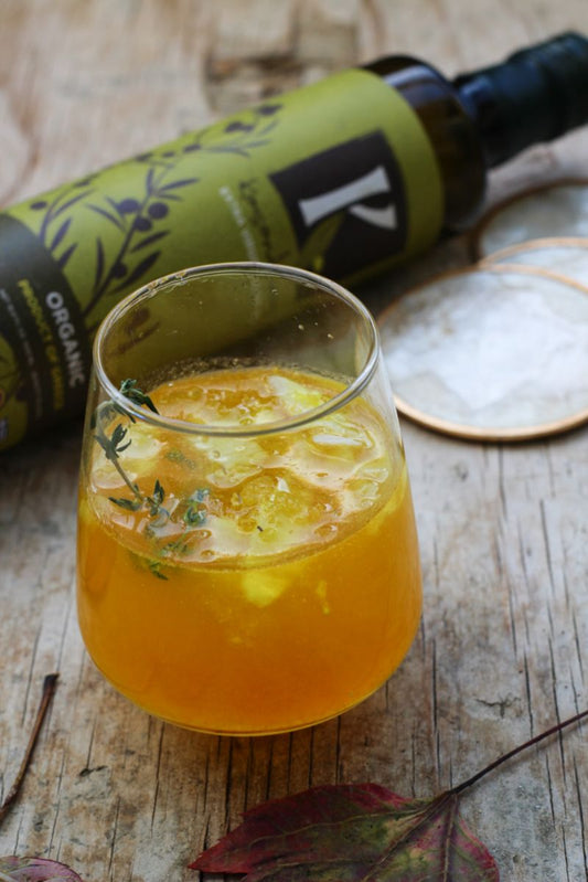 Orange Thyme Whiskey Smash With Olive Oil Drops