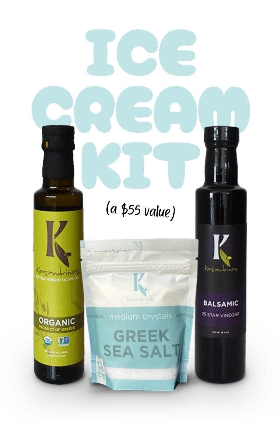 Ice cream kit with three bottles on a white background