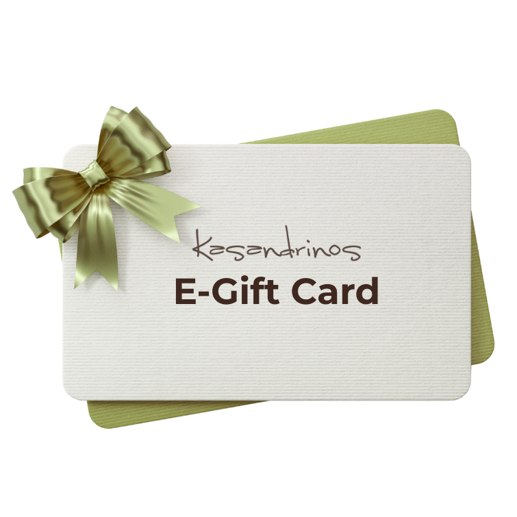Kesandrinos e-gift card with a green bow on a white background