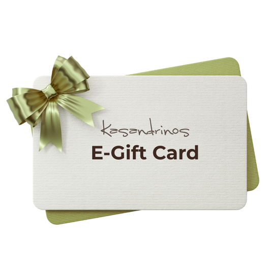 Kesandrinos e-gift card with a green bow on a white background