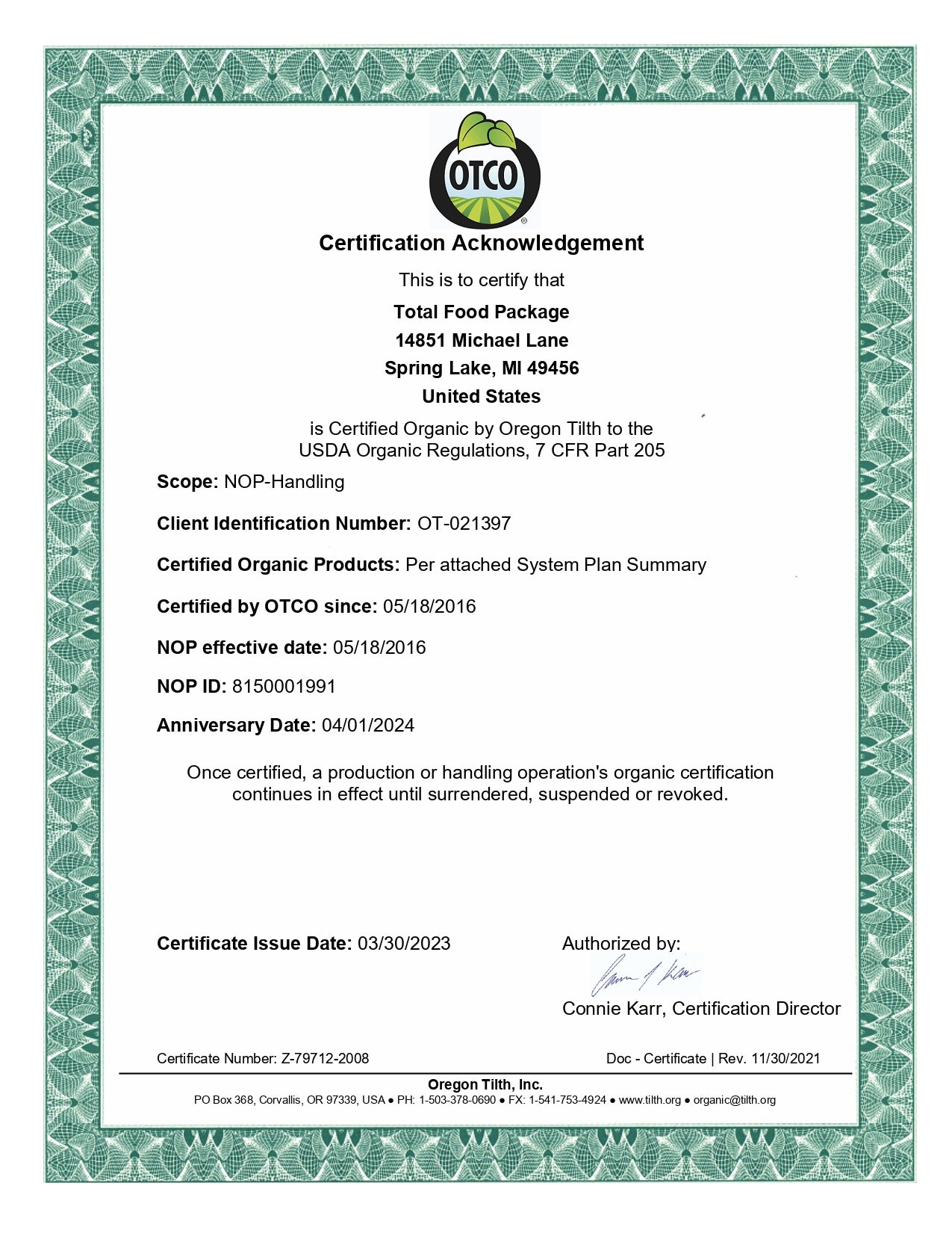 Organic Certification Spices