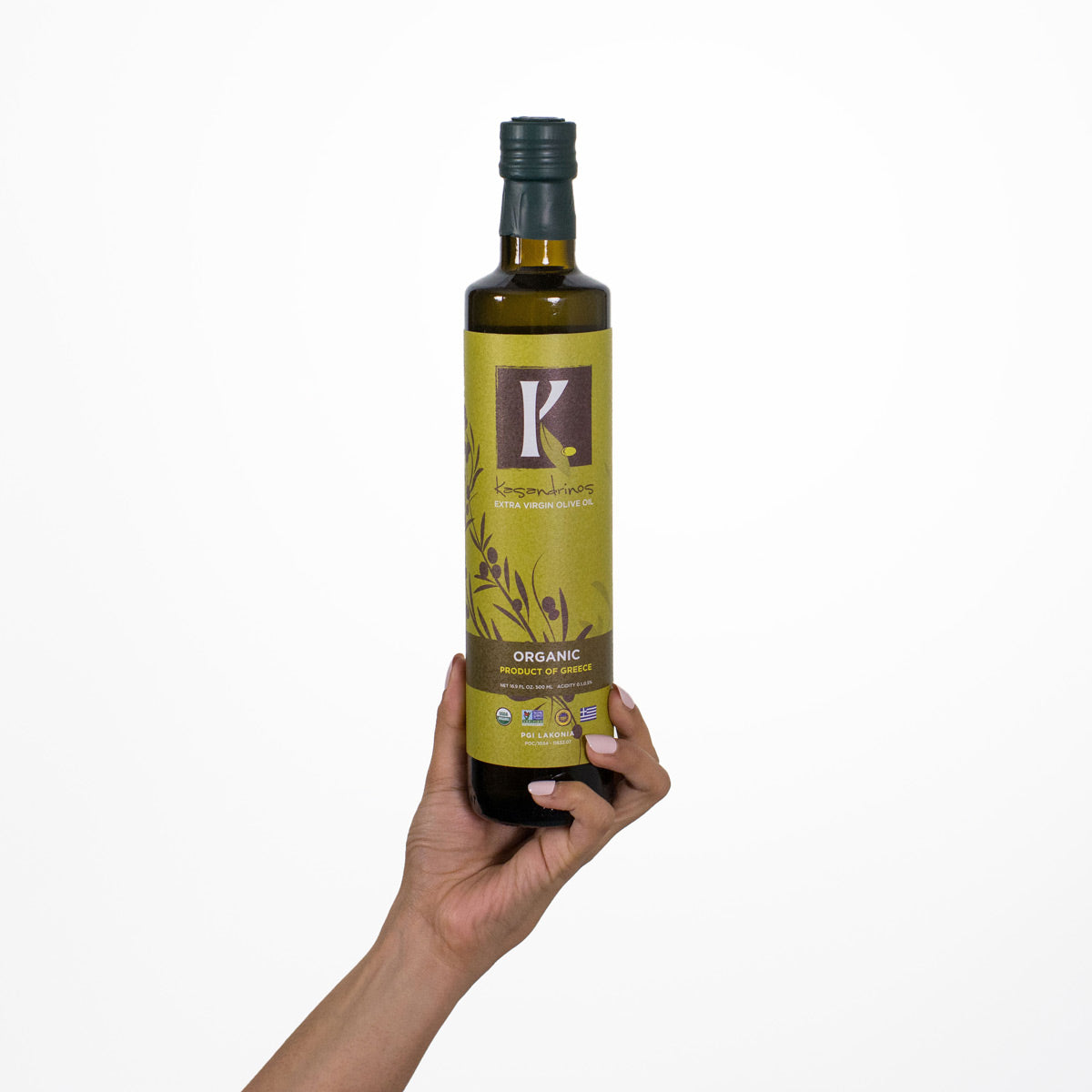 500ml KASANDRINOS Olive Oil Bottle - In hand for size reference